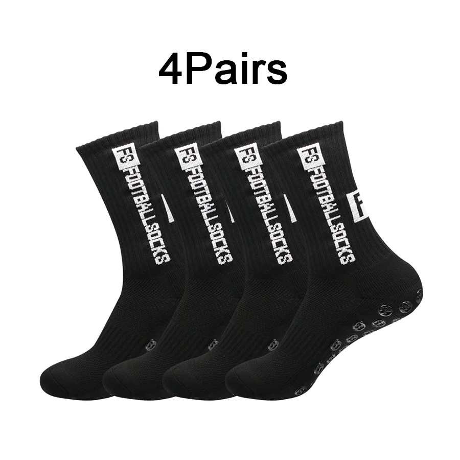 

4 пары новых футбольных носков FS средней длины с клеевым покрытием для спортивных тренировок и соревнований, нескользящие и дышащие.