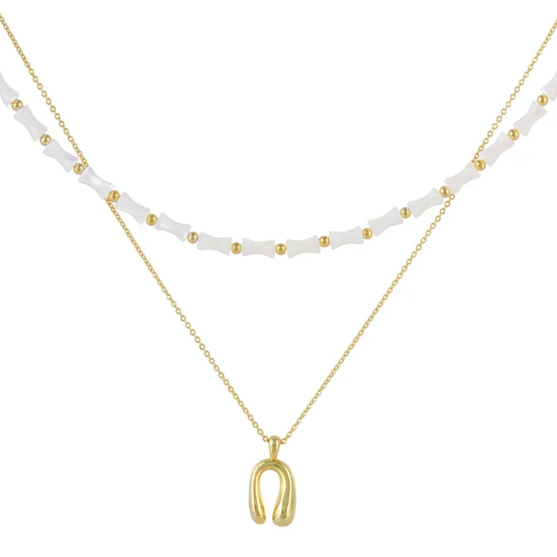 

Kitykiss charm stacked bamboo pearl beaded women's necklace, gold-plated lucky pendant light luxury niche high-end jewelry
