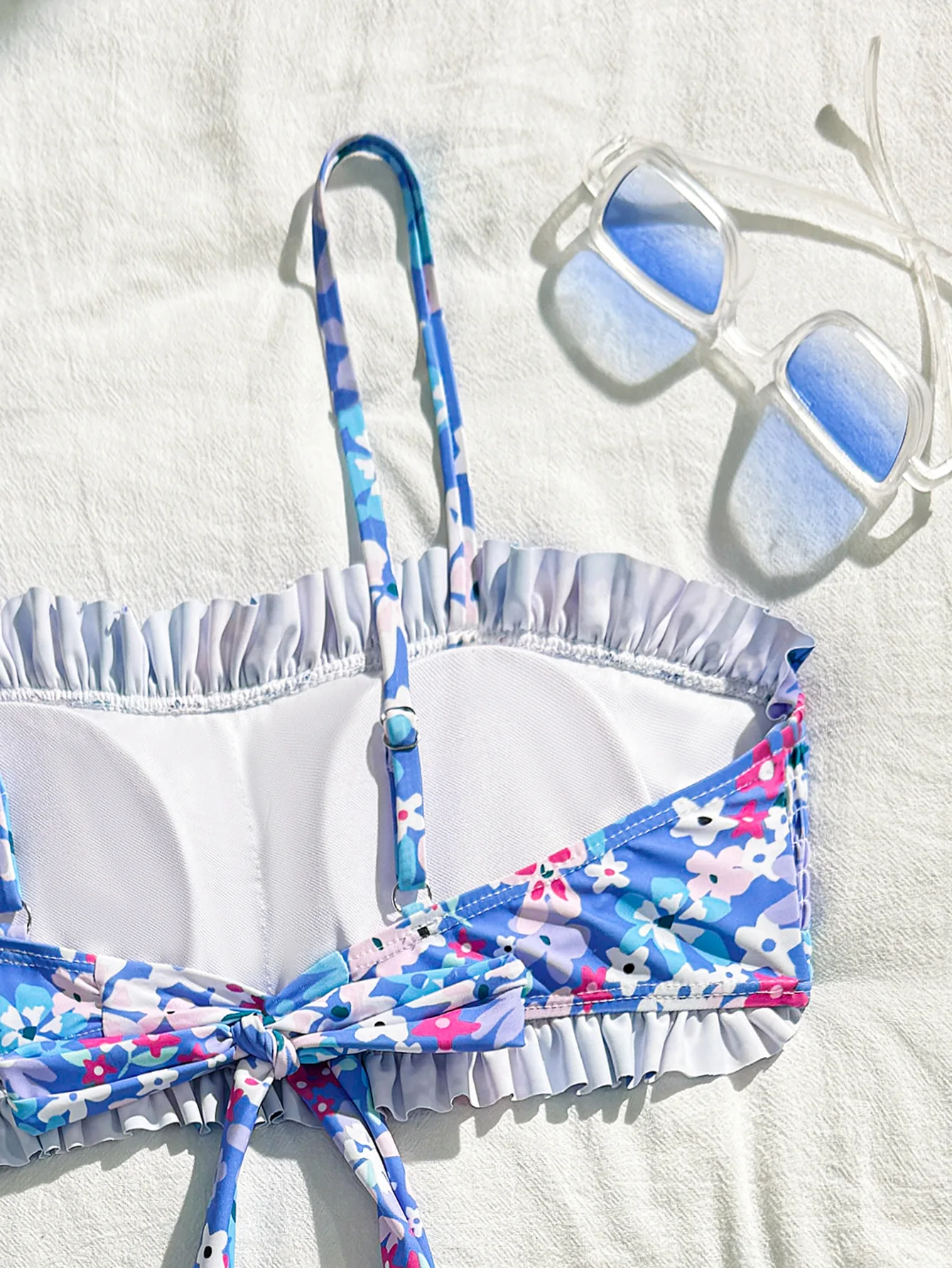 Sexy Blumendruck faltige Bandeau-Bikinis-Sets zweiteilige Tanga-Badeanzüge Bademode conjunto de bikini tankini beachwear biquini