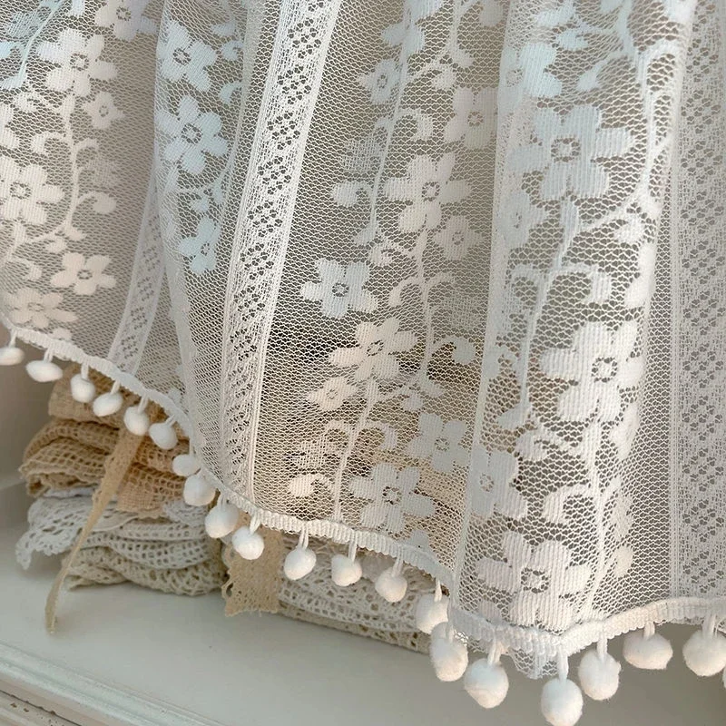 White Sheer Lace Curtain Valance for Cabinet Cafe Kitchen Delicate Floral Roman Short Half Bay Voile Home Decor Drapes