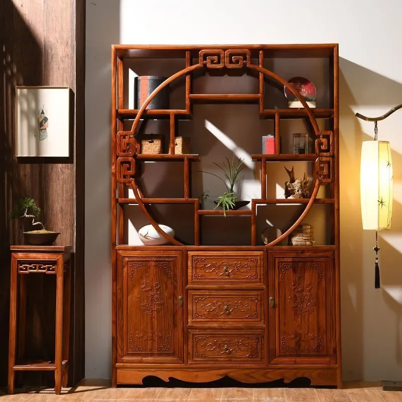 for Cabinet Duobao Pavilion Solid Wood Chinese Bogu Rack Partition Tea Rack Partition Shelf Storage Display Cabinet Silk