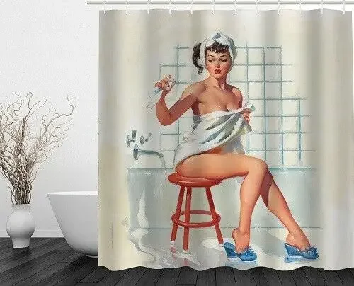 Vintage Classic Lady with Towel Shower Curtain Bathroom Decor