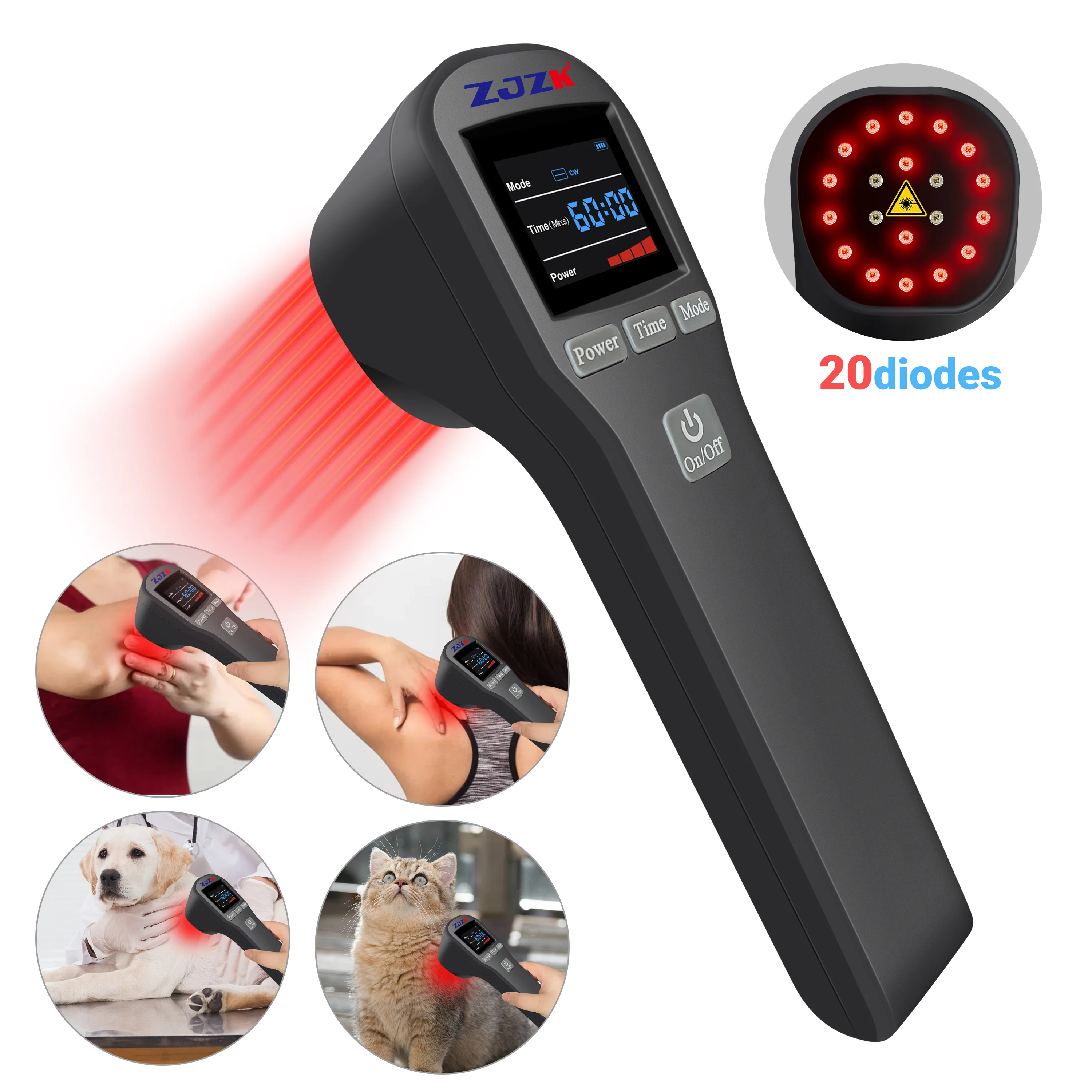 ZJZK 20Diodes High Intensity In Laser 650nmX16Diodes+808nmX4Diodes Deep Tissue Infrared Laser Therapy For Muscle Knots Sprain