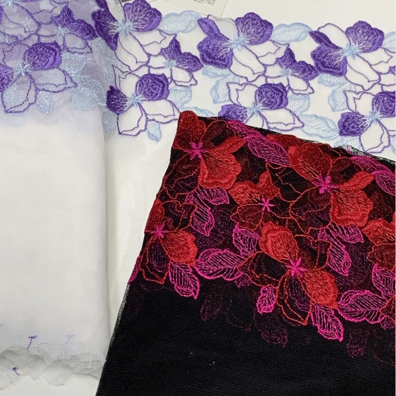 2Meters Embroidered Lace Trimmings Purple Red Tulle Mesh Lingerie Accessories Fabric For Bra Dress Sewing Materials