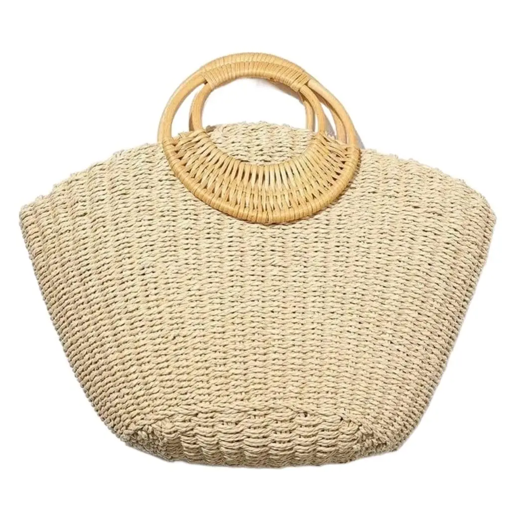 Straw Bag, Summer Beach Bag for Women, Hand-Woven Handbag, Creative Bamboo Handle, Large Woven Bag for Vacation Travel Daily