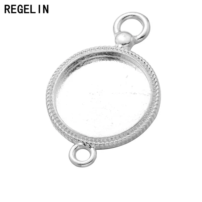 REGELIN Double Hole Round Settings Cabochon Base Bezel Tray Blank 10pcs/lot 20mm Fit Glass Cabochons Cameo DIY Jewelry Making