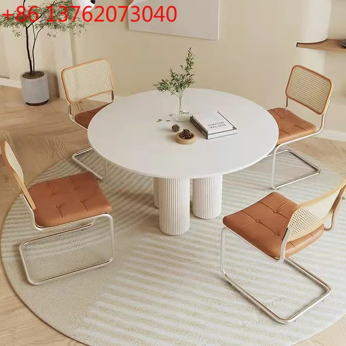 

Дизайнерский римский колонный светильник, роскошный круглый стол, скандинавский простой обеденный стол из массива дерева из каменной плиты