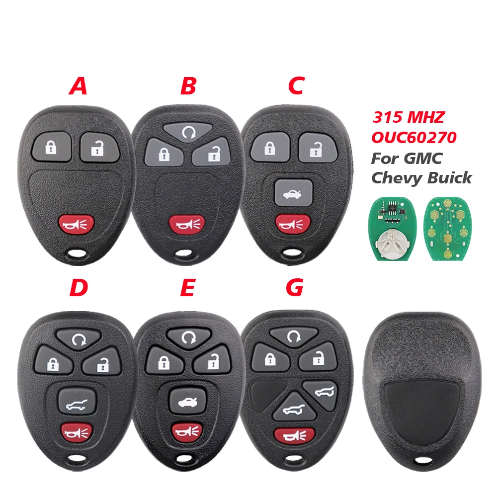 

CN014109 315Mhz OUC60270 5/6 Buttons Remote Control Keyless Entry Car Key Fob for Buick Chevrolet Cadillac GMC Saturn (no Chip)