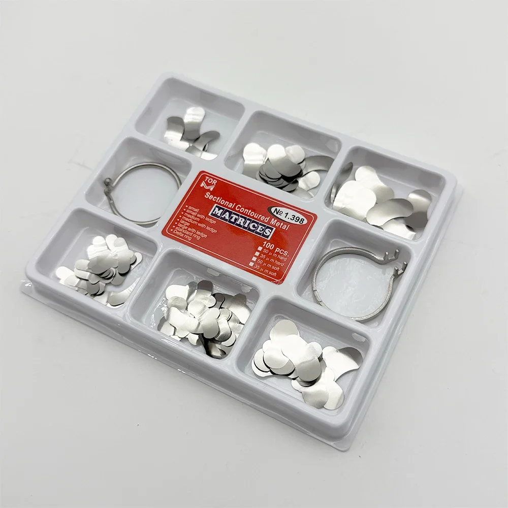 36-teiliges Dental-Matrix-Bandsystem zur Molarrestaurierung, abschnittsweise konturierte Metallbänder und Trennringe-Set, autoklavierbar