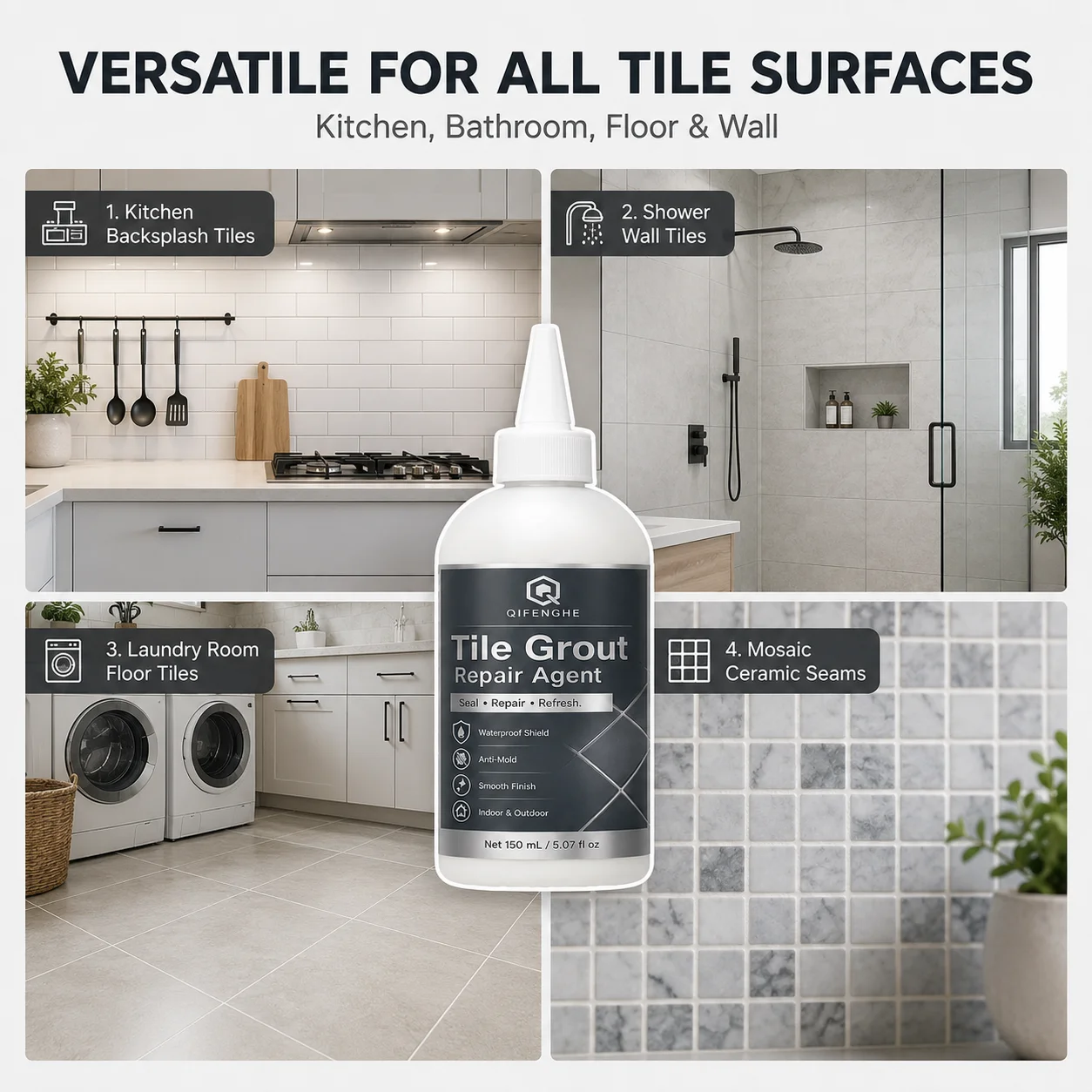 150ml Tile Grout Restorer Pen Waterproof Mold Resistant Gap Repair Filler for Bathroom Kitchen Floor Wall Ceramic Tiles