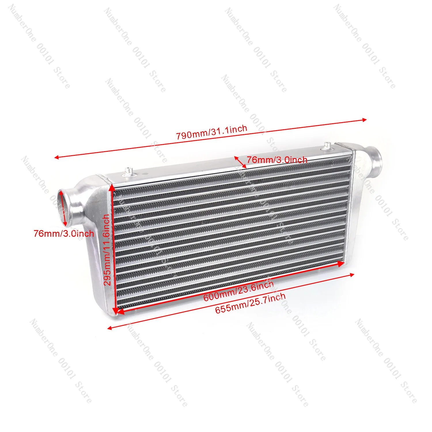 Automotive aluminum tubular intercooler radiator 600x300x76mm universal turbocharged modification air intake cooler