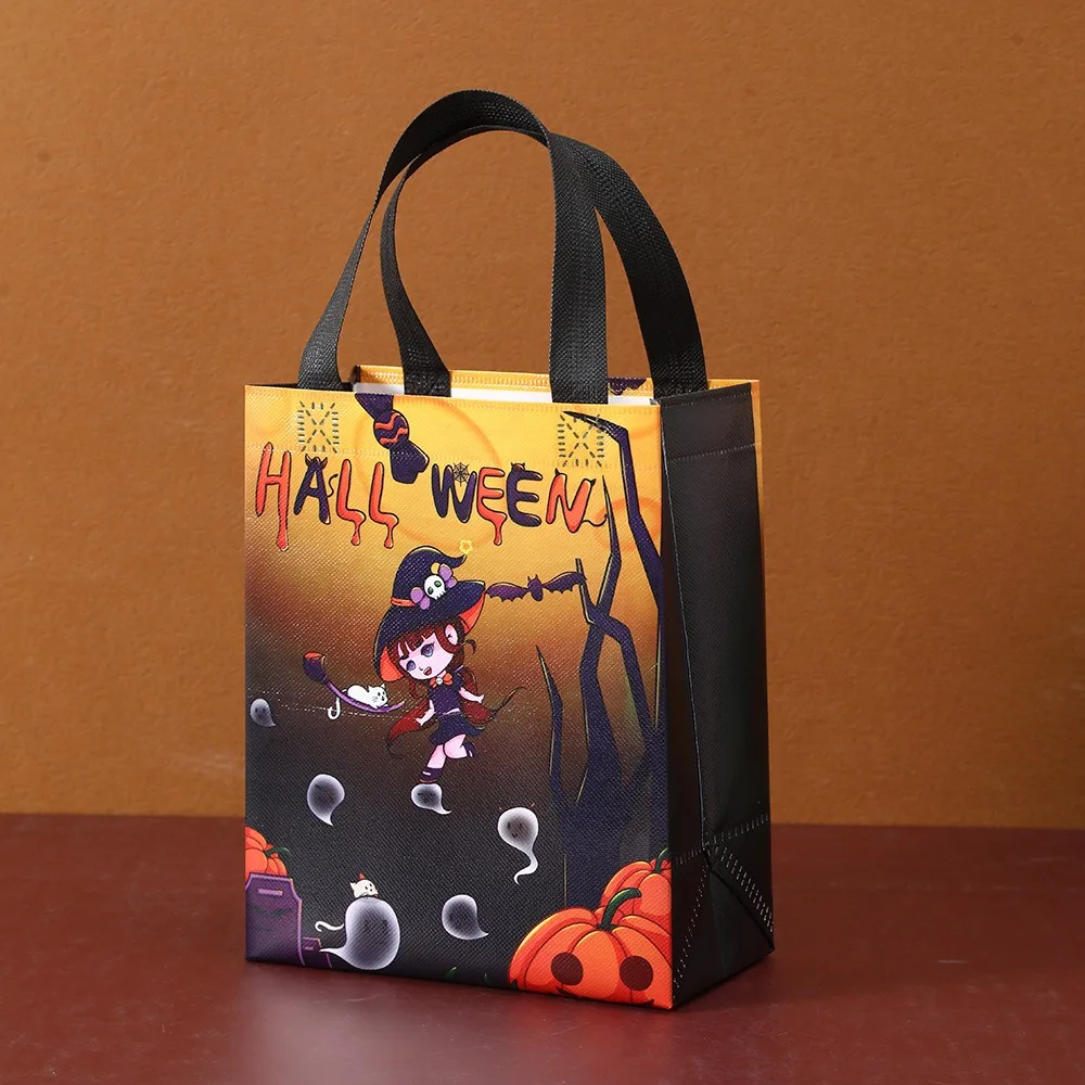 Storage Bag Devil Halloween Non-woven Handbag Cartoon Printed Halloween Gift Bag Portable Bat Pumpkin Creative Bag Girls