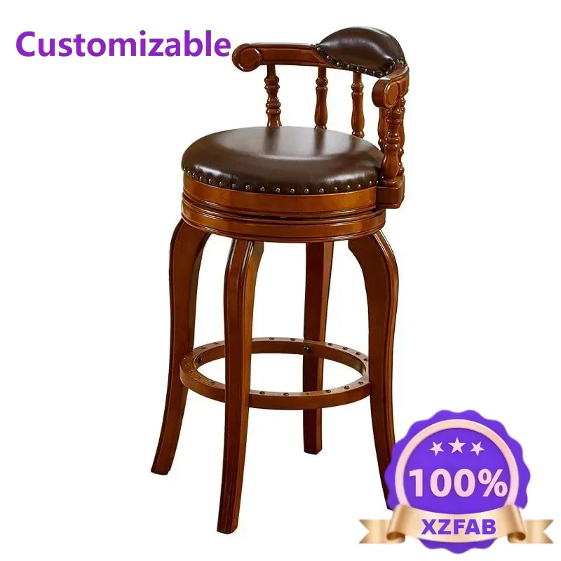 Factory Direct 2026 European Solid Wood Bar Chair American Home High Stool Backrest Swivel Stool Island Bar Chair