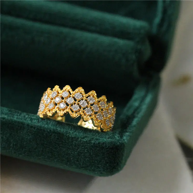 New Vintage Court Style Wide Love Open Rings For Women Wedding Party Engagement Full Zircon Carving Finger Rings Jewelry Gifts