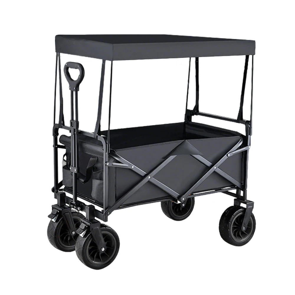 Chariot de jardin pliable robuste à grande capacité avec auvent amovible pour le camping et les courses 150L