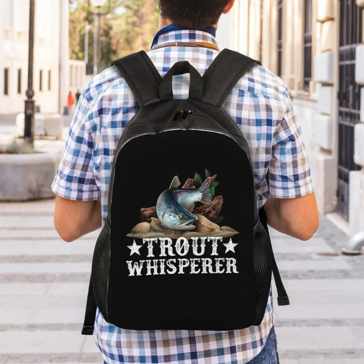 Trout Fish Illustration Fly Fishing Art Backpack Student Boys Girls BookBag School Bag Computer Shoulder Bags
