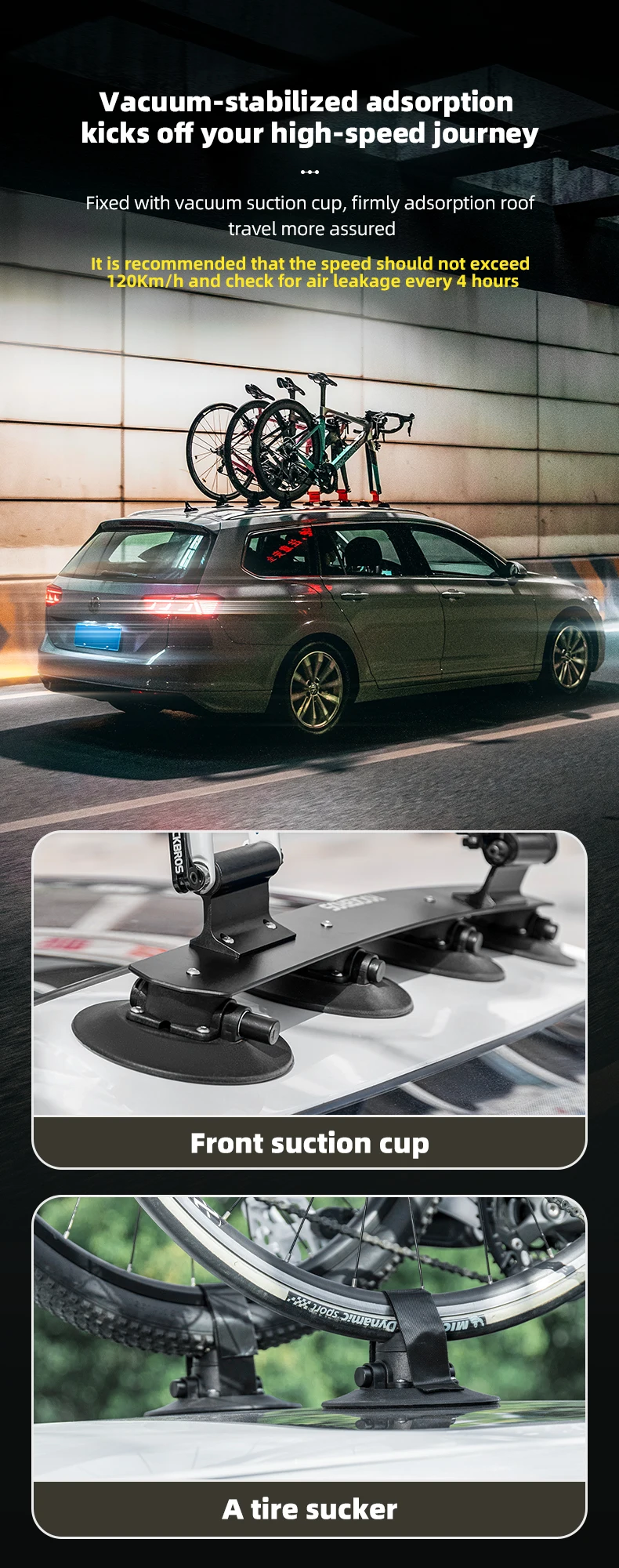 ROCKBROS Fahrrad-Auto-Racks, Fahrrad-Saugnäpfe, Dachträger, Fahrraddachhalter, schnelle Installation, MTB, Mountainbike, Rennrad, Zubehör – Detail 10