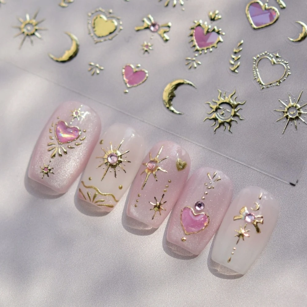 Kristall-Nagelaufkleber Geprägte Strass Selbstklebende Rosa Herz-, Schmetterlings-, Stern- und Mond-Designs Festliche Geschenkverpackung