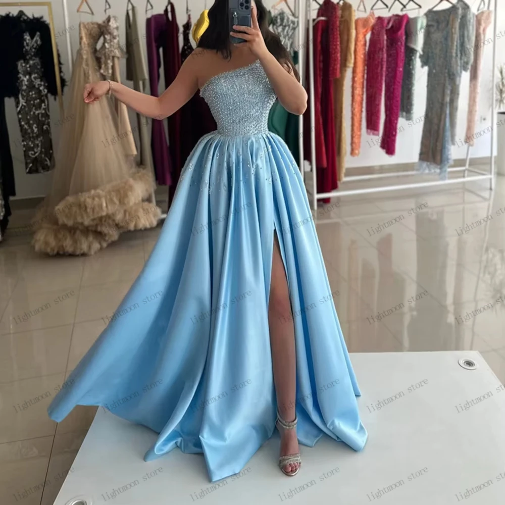 

Glitter Evening Dresses Gorgeous Prom Dress Sparkling Robes Beading Appliques High Slit Vintage Customized Vestidos De Noche