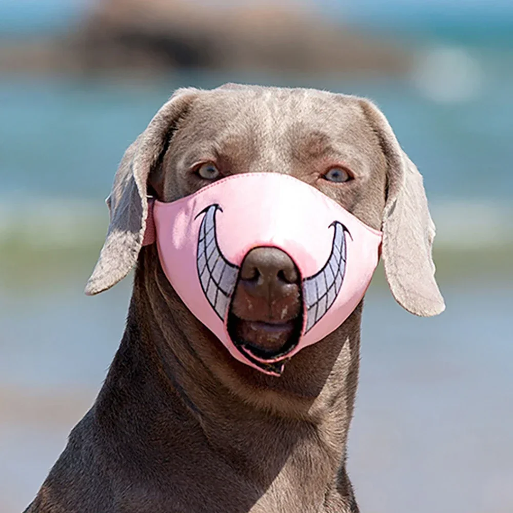 Outdoor Comfy Soft Anti Bite Dog Mouth Cover with Teeth, Funny Cartoon Pet Muzzle Adjustable Anti Barking Dog Barrier for Dogs