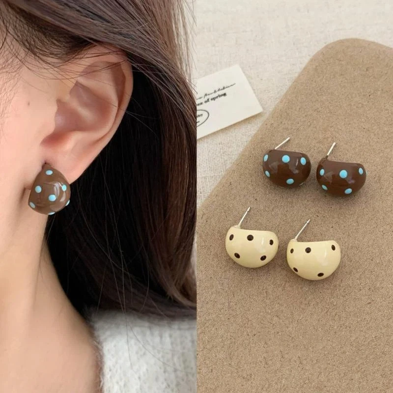Colorful Geometric C-Shaped Hoop Earrings Sweet Polka Dot Enamel Craft Fashion Jewelry for Women Bridesmaid Gift