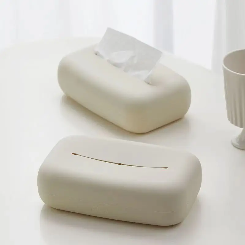 Cream style soft silicone tissue box Household living room desktop Tissue storage box ins