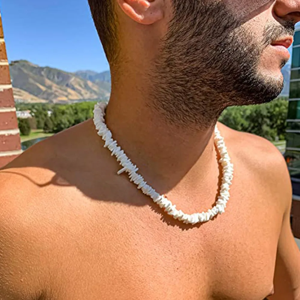 Bohemian Hawaii Puka White Clam Chips Shell Necklace Irregular Chips Seashell Choker Necklace Summer Beach Statement Jewelry