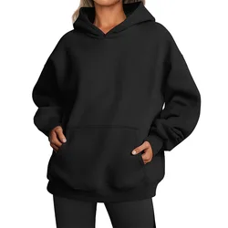 Women Hoodies Pullover Hooded Sweatshirts Solid Color Jogger Long Sleeve Black Jogging Female Sweatshirt Sport Top Winter Cloth