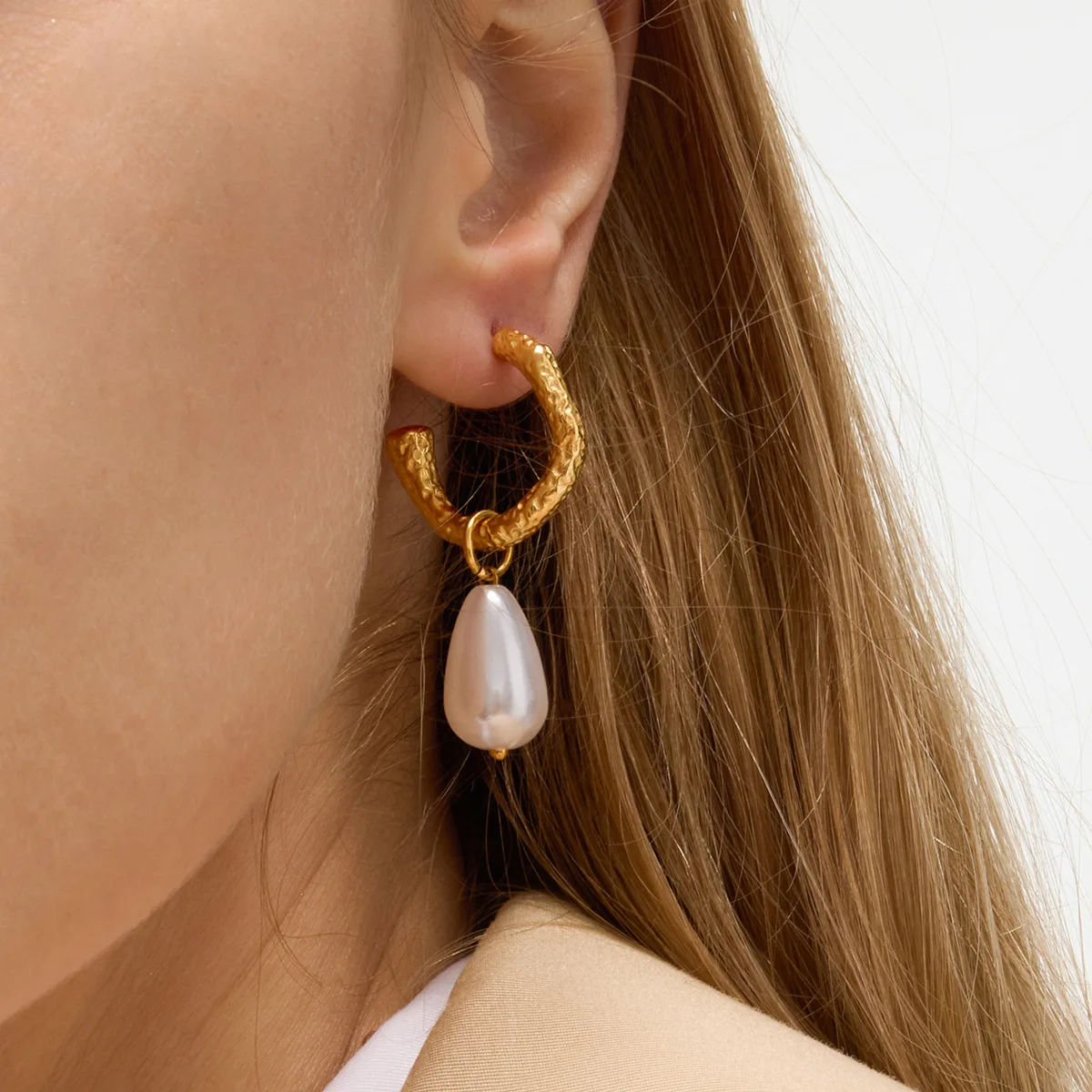 أقراط متدلية من اللؤلؤ المطلي بالذهب من Ars للنساء، حلق حلق مفتوح أنيق مع أقراط متدلية من اللؤلؤ من الفولاذ المقاوم للصدأ #2