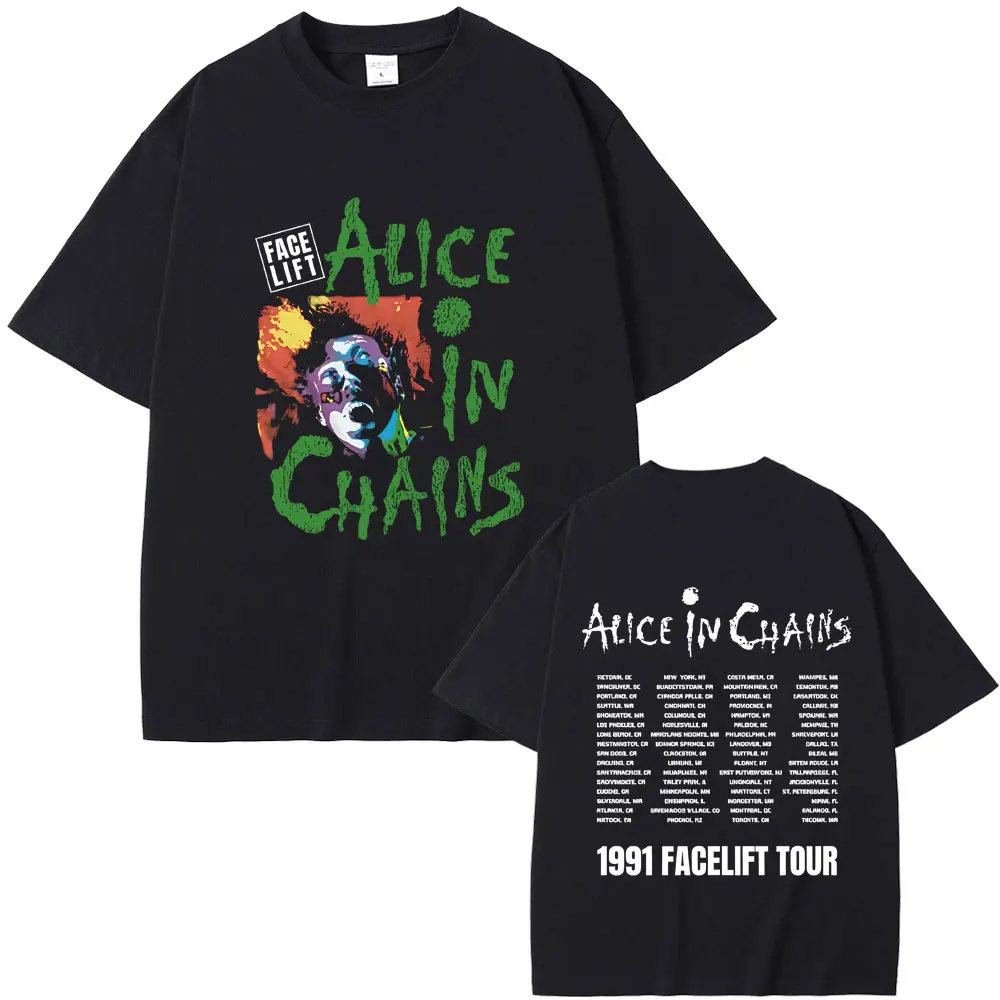 Rock Band Alice in Chains Face Lift Tour 1991 Tshirt Men Women Punk Casual Oversized T-shirt Tops Male Fashion Pure Cotton Tees