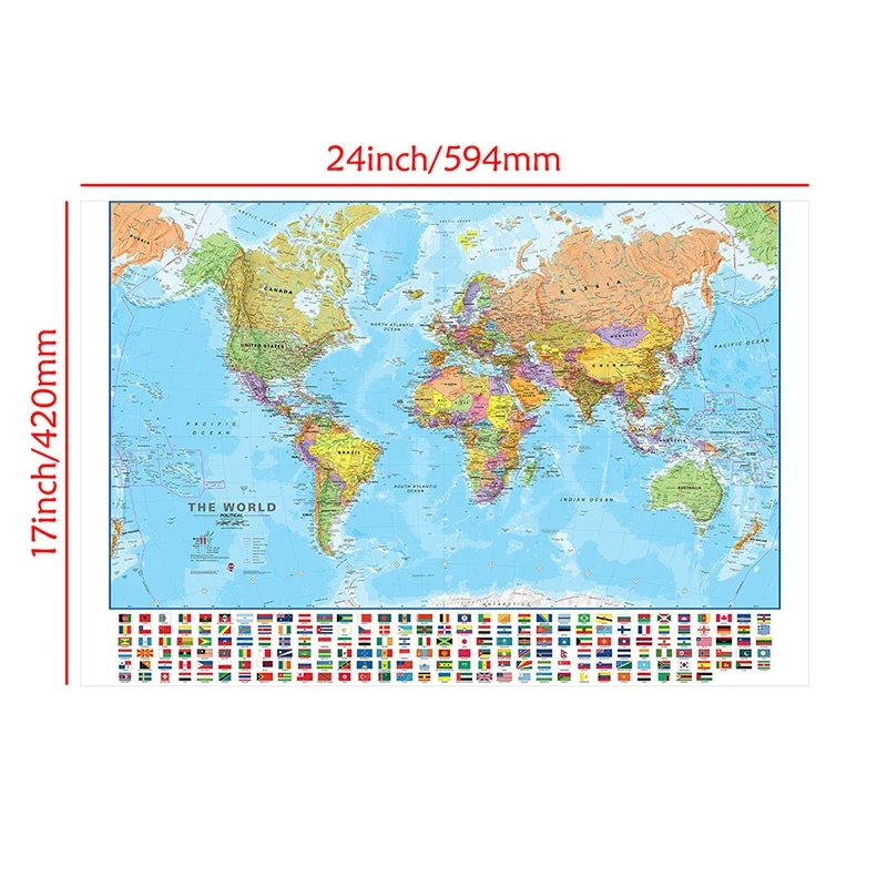 Mapa del mundo cuadro colgante decorativo para pared, póster de decoración del hogar, papeles pintados de imagen clásica, suministros escolares de oficina, 59x42cm