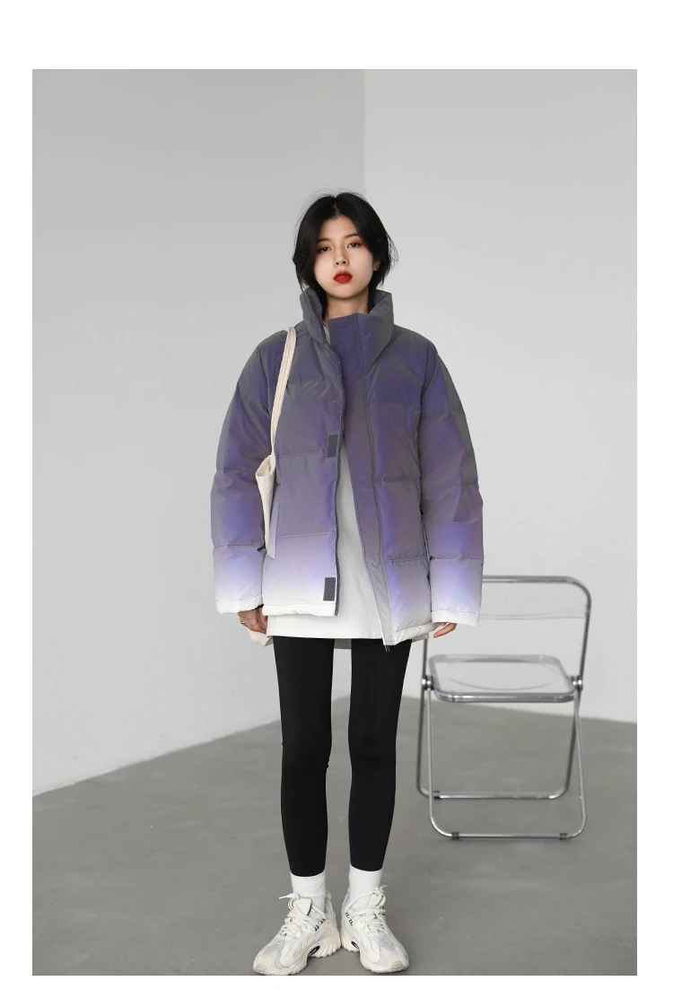 CHIC VEN Women's Down Coat Reflective Gradient Thickened Women Bread Coats 90 White Duck Down Jacket Warm Overcoat Winter 2024