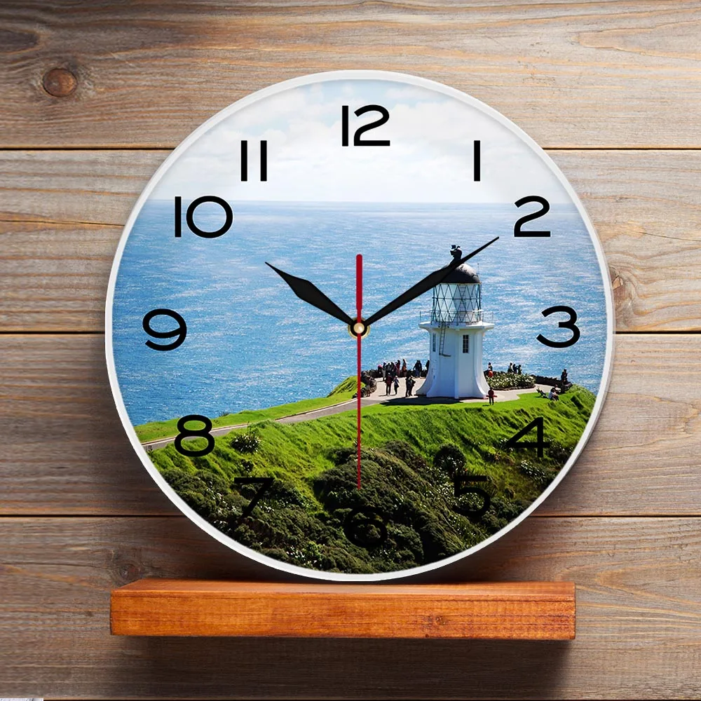 كيب رينغا المناظر البحرية المنارة الجزيرة الشمالية التصميم الحديث ساعة حائط حافة شمالية من نيوزيلندا السفر ديكور المنزل ساعة فنية