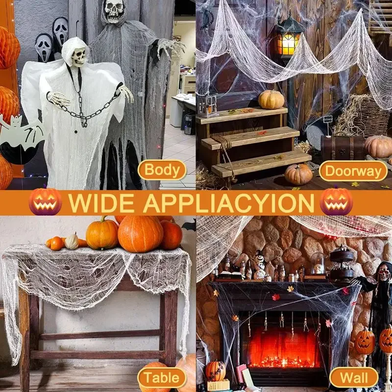 Halloween gruselige Stoff, weiße gruselige Gaze für im Freien hängende Spukhaus Party Wände Tür Eingang Innen, Party Dekor – Detail 6