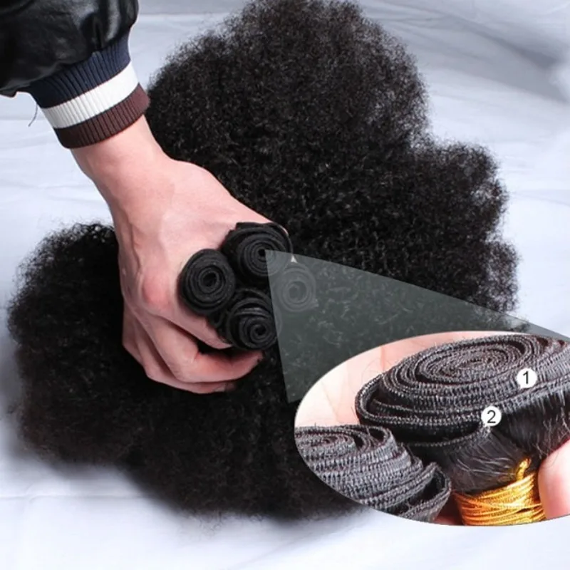 12Aグレード 1/2/3ピース アフロ キンキー カーリー 人毛束 モンゴリアンバージンヘア エクステ 4B 4C 100g/個 ナチュラルカラー フルエンド