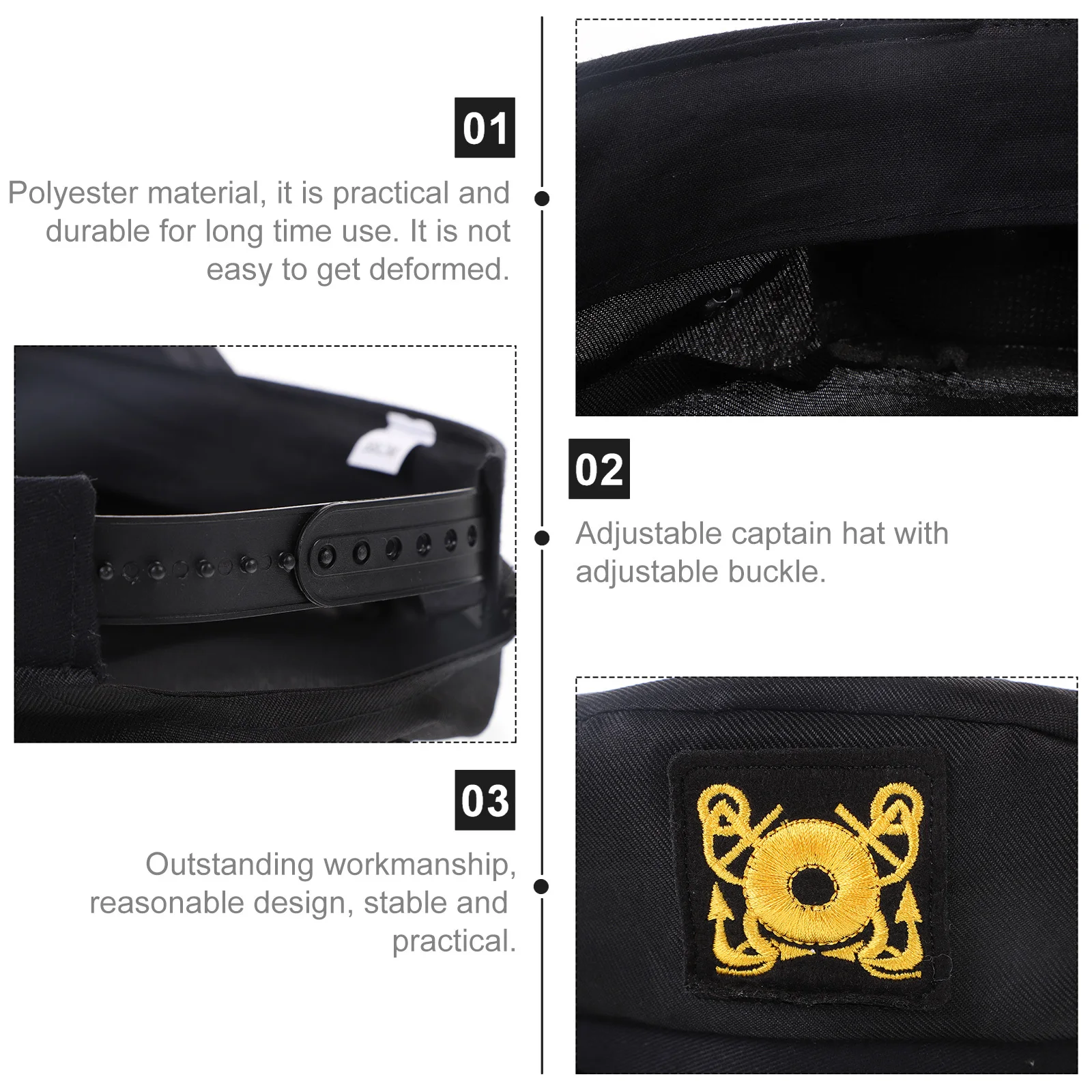 

Men Women Black Captain Hat Fashionable Uv Resistant Sun Hat for Beach Summer Travel Hiking Camping Fishing Boating Party Event