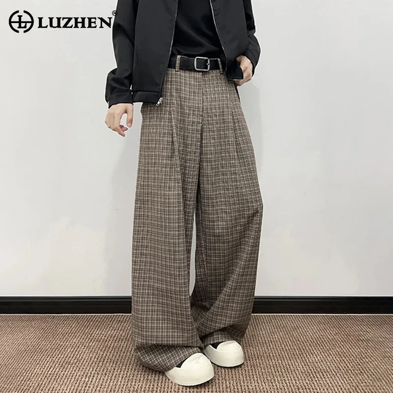 

LUZHEN Autumn Fashion Korean 2025 Checked Printed Straight Trousers Original Elegant Handsome Casual Pants Male Clothes JY5773