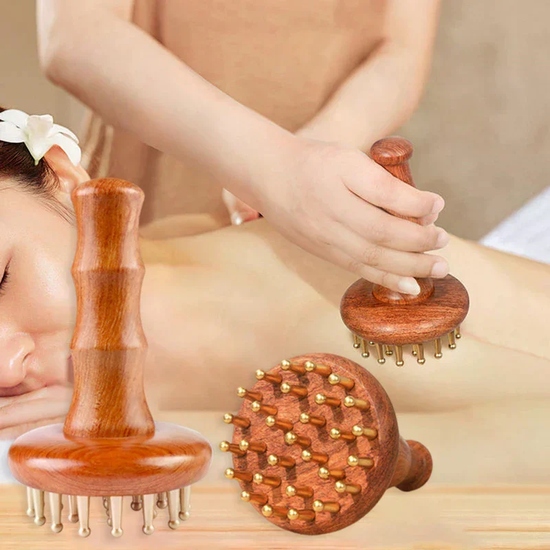 Solid Brass Meridian Brush Craftsmanship Wooden Handle Massager Brush Multipurpose Beauty & Body Shaping Massage Tool