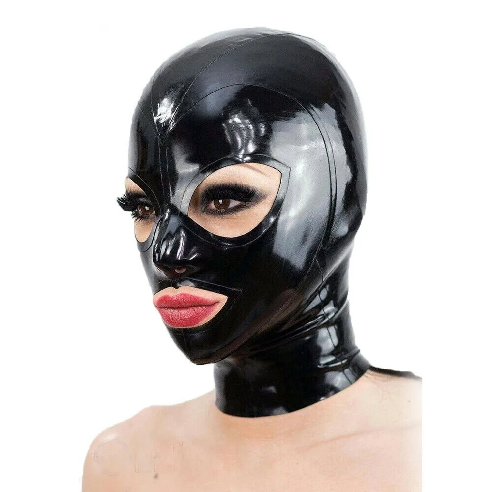 

Latex Hood with Zipper and Open Eyes Rubber Mask