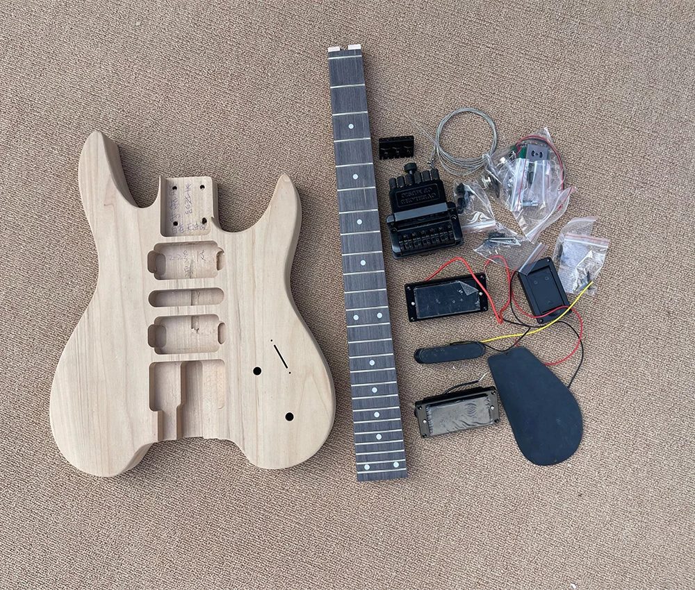 DIY 6  Strings Headless Electric Guitar Kits with Alder Body,Rosewood Fretboard,Customizable