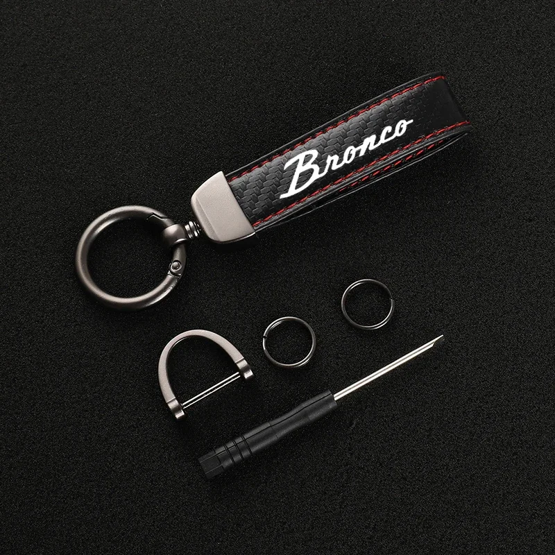 Leather car keychain Horseshoe Buckle Jewelry for Ford Bronco Sport 2-Door 4-Door car with logo Accessories