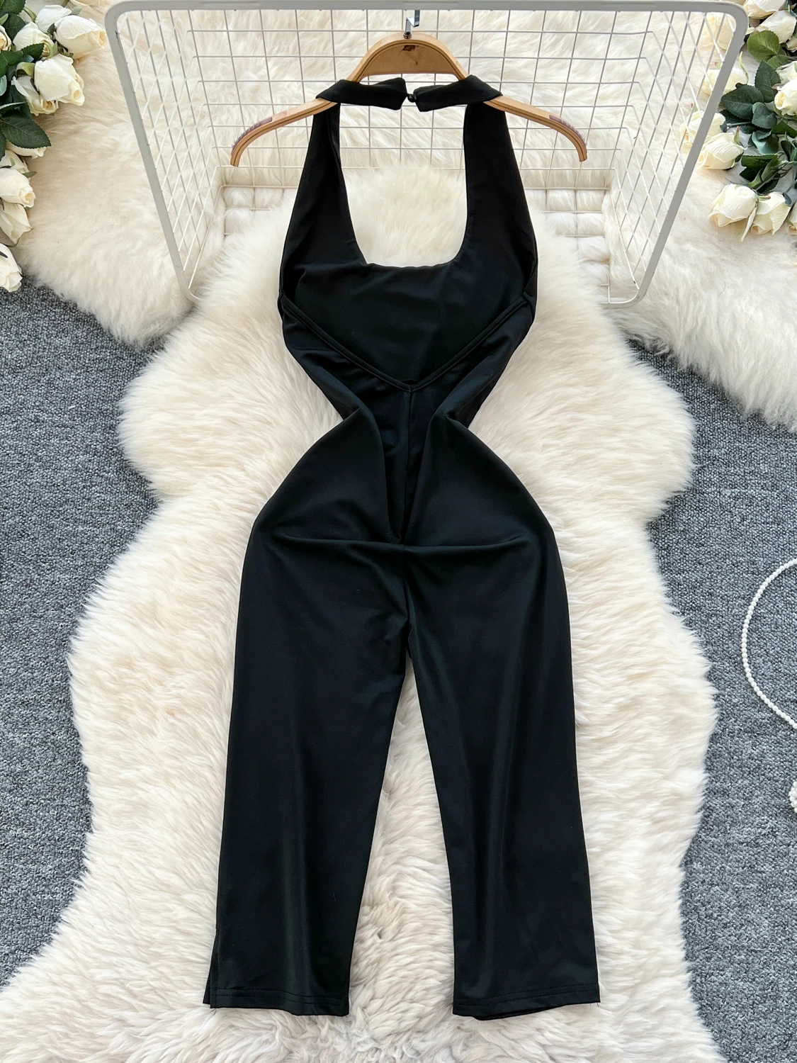 

Sexy Square Collar Low Chest Strapl Svel Bodycon Jumpsuit High Waist Long Pants Commute Sle Regular Thin