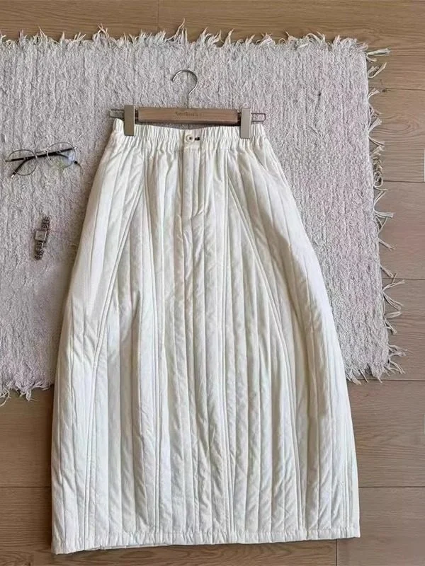 

Casual Commute Length mid Cotton Gored Skirt Women's Artistic Vintage Loose All-Match f Body Skirt Peach Color A-Line Skirt