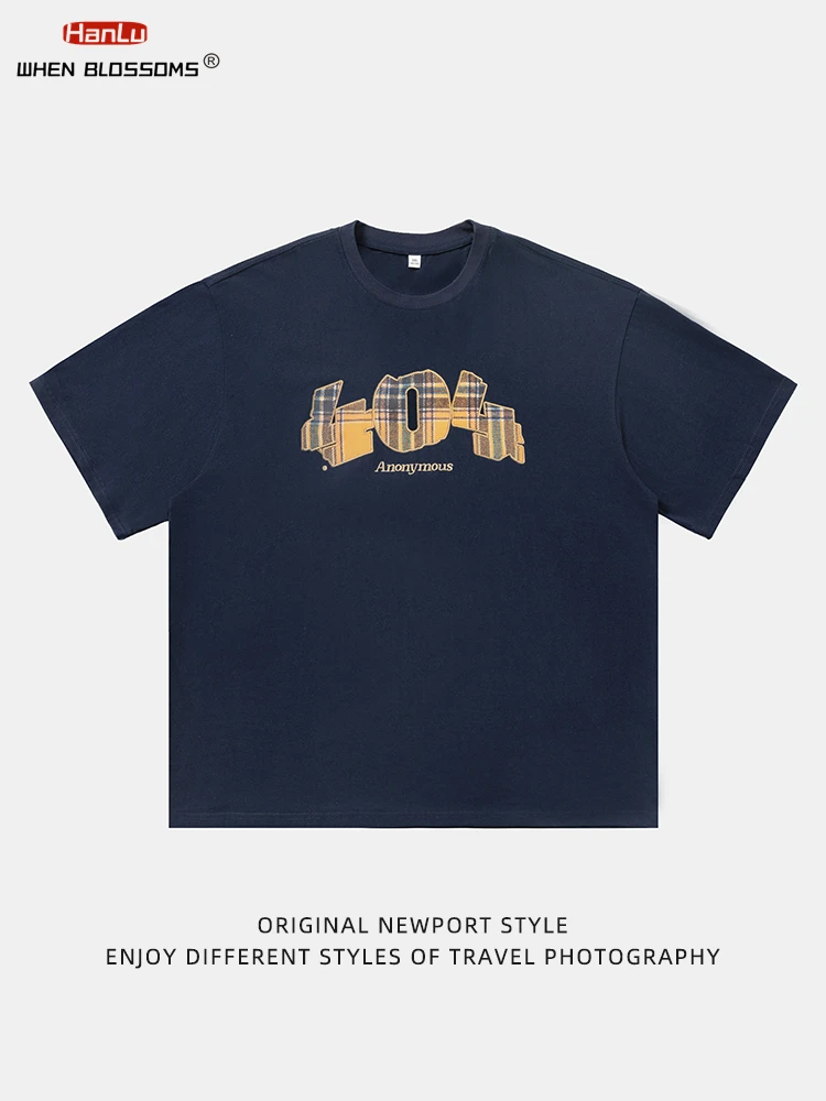 HANLU Summer Trend Vintage Graphic T-shirts fo Man Pure Cotton Loose Couple Tees Oversized Minimalist T-Shirts