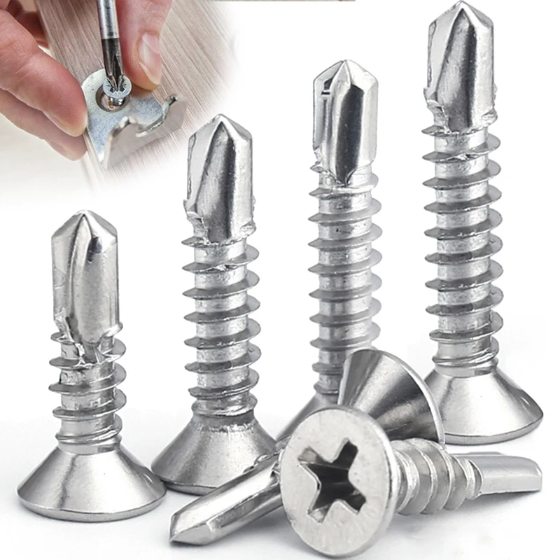 200/20pcs M4.2 Stainless Steel Self-Tapping Screws Cross Flat Head High-Strength Quick Self-Drilling Metal Screw Fixing Fastener