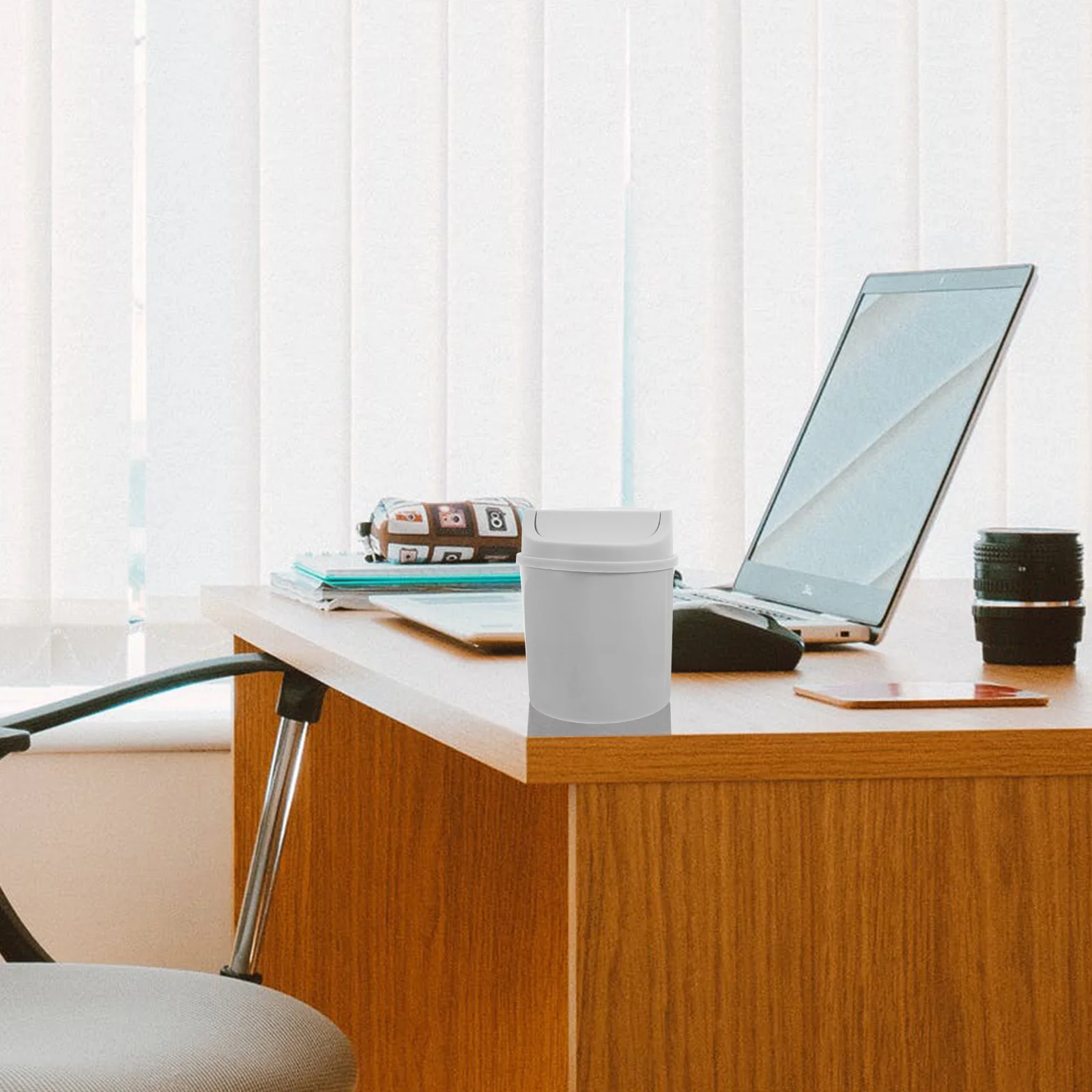 

2L Mini Trash Can for Desk with Rotating Lid Space Saving Stylish Waste Basket for Home Office Bedroom Countertop Use