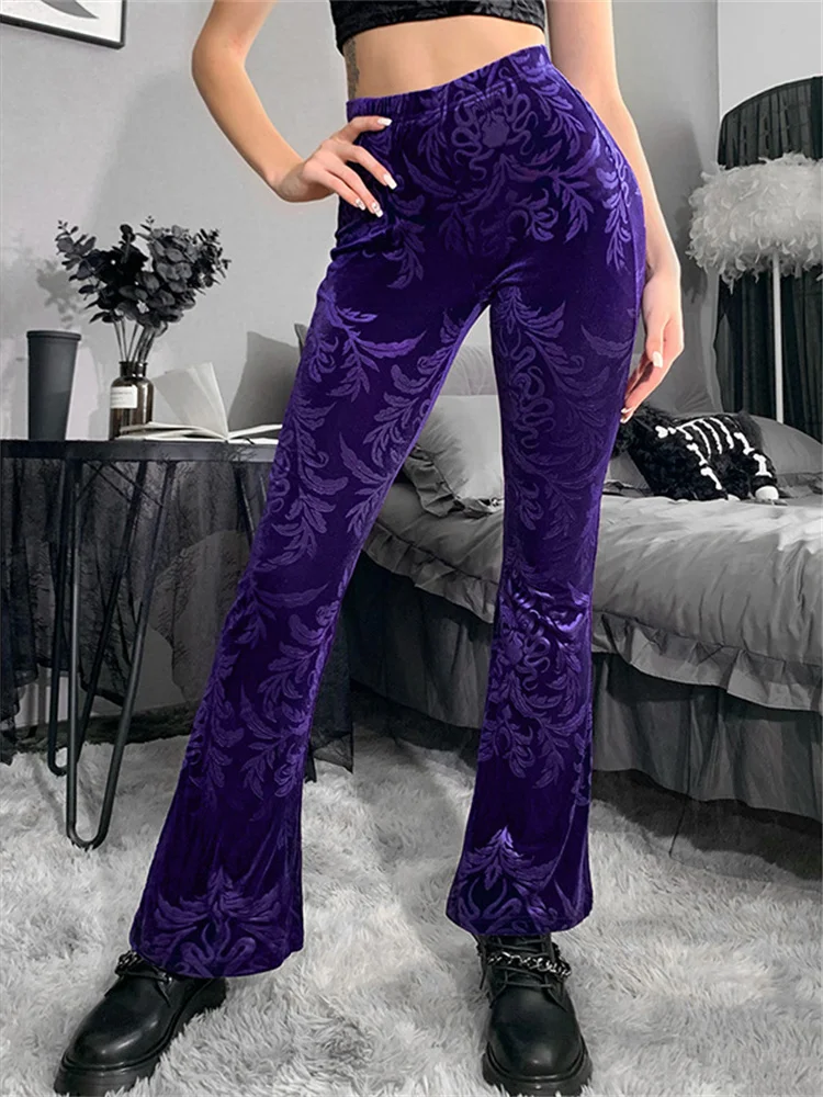 2022 New Mall Goth Flocking Velvet Women Pants Women Dark Gothic Harajuku Streetwear High Waist Slim Aesthetic Skinny Leggings