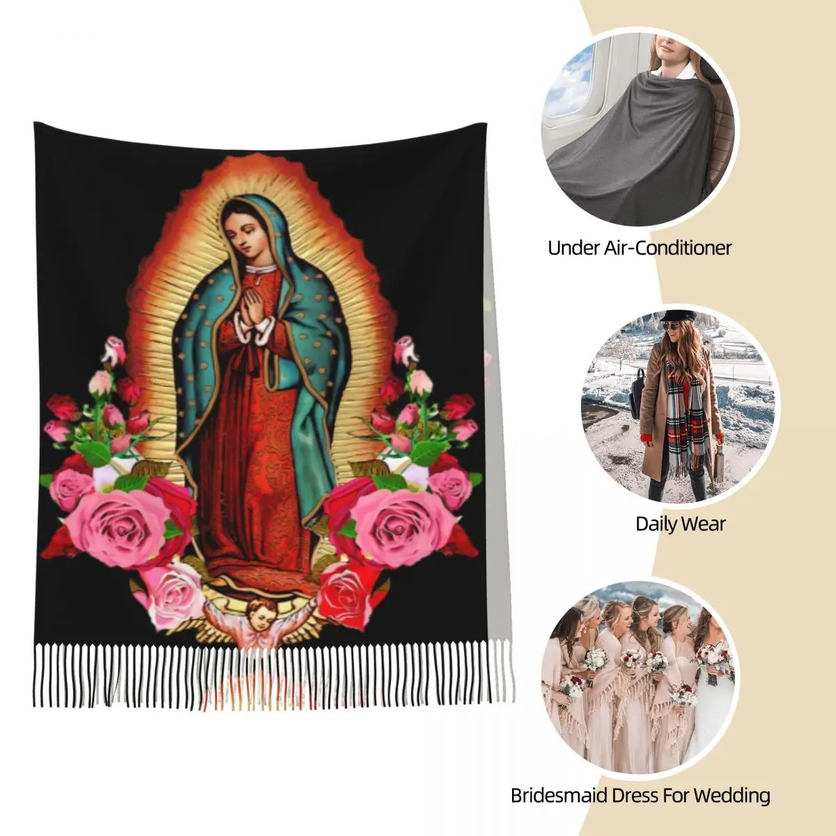 Our Lady Of Guadalupe Virgin Mary Scarf for Womens Winter Warm Shawl Wrap Long Shawl Scarf for Ladies