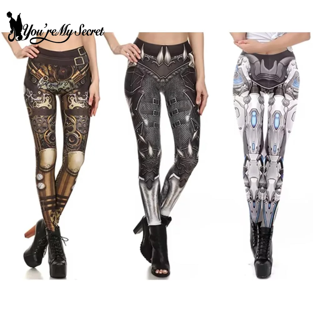 [You're My Secret] Women's Steampunk 3D Printed Leggings Punk Elastic Workout Legging Fashion Pants Outdoor Fitness Streetwear