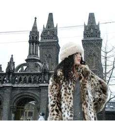 ETJ 2025 Fall/Winter New Arrival Women's ZW Series Faux Fur Effect Warm Long Sleeve Jacket with Leopard Print Coat 8490241